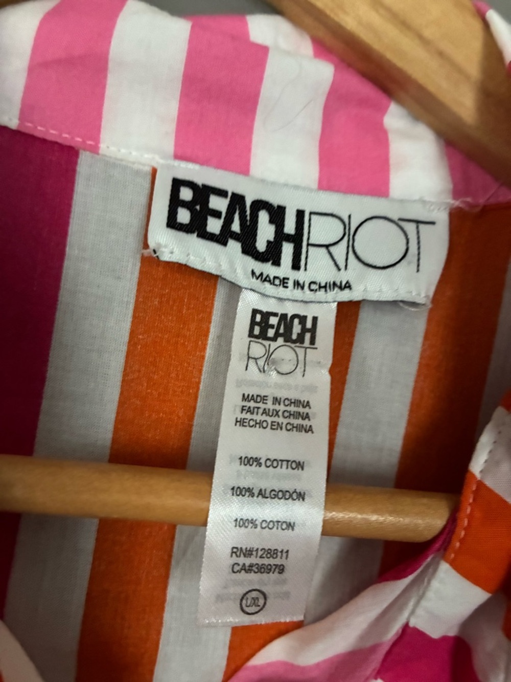 Beach Riot Shirt Womens Large Petite Pink Orange Alexa Striped Cotton Coverup - Picture 9 of 10